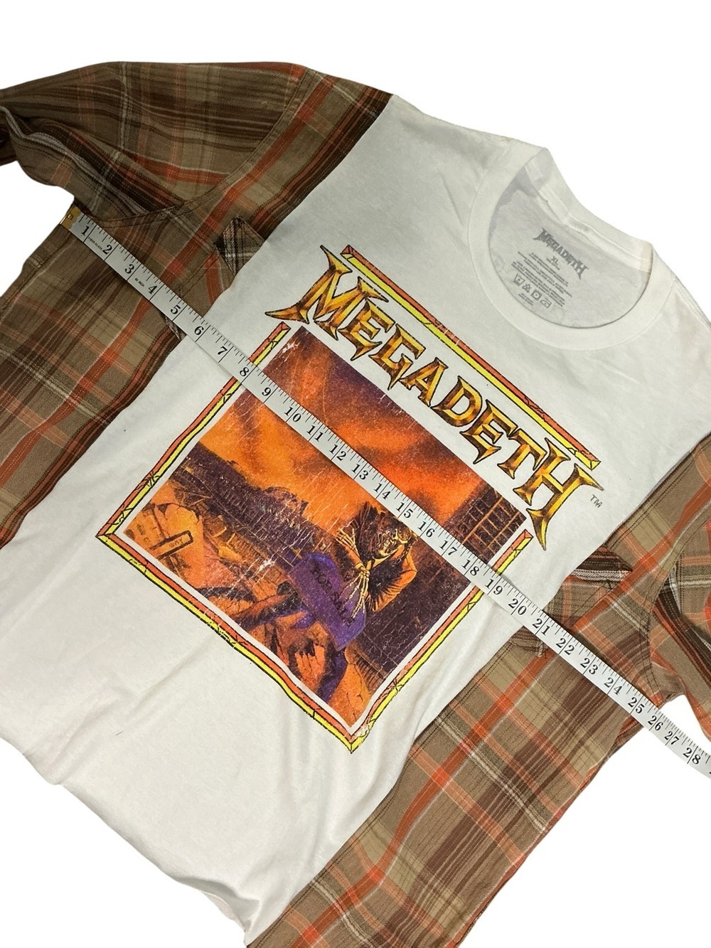 Megadeath Upcycled Shirt Band Tee Festival Grunge Boyfriend Plaid Flannel Unique - Picture 9 of 11